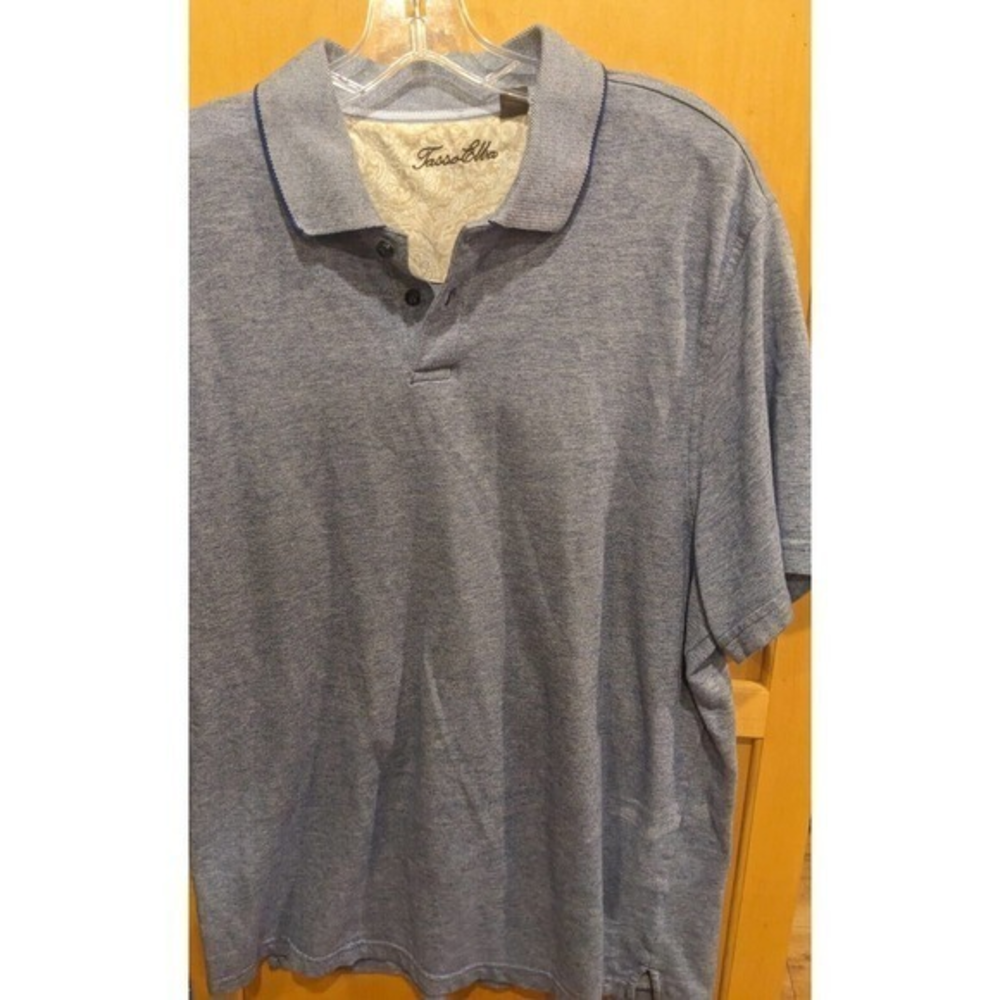 Tasso Elba Mens XL (and long) Polo Shirt‎ Blue Short Sleeve Cotton Button